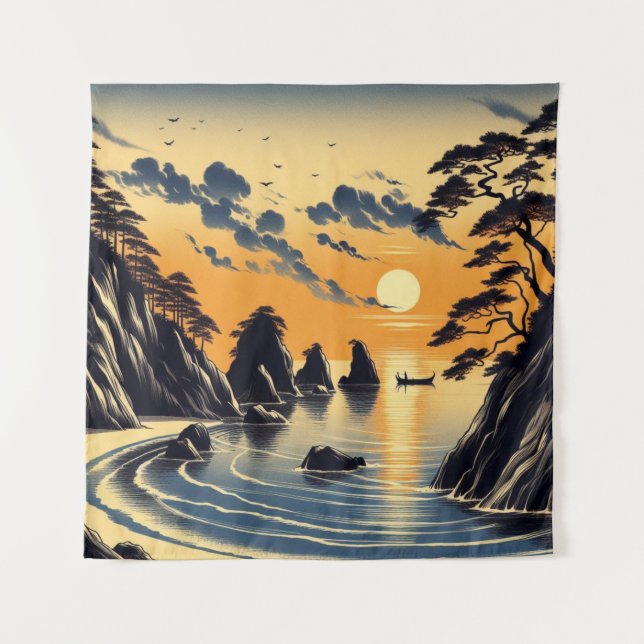 Tapeçaria Sunset Ocean Japonês Beach Art (Frente)