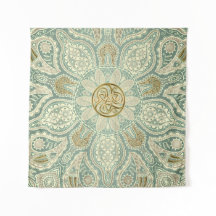 Tapeçaria verde e Dourado da mandala de Triskele