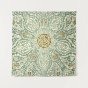 Tapeçaria verde e Dourado da mandala de Triskele