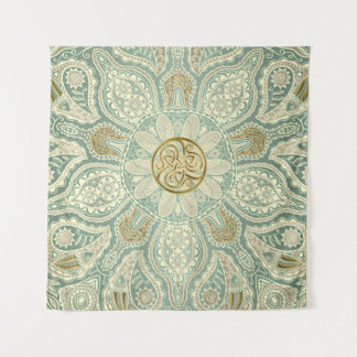 Tapeçaria verde e Dourado da mandala de Triskele