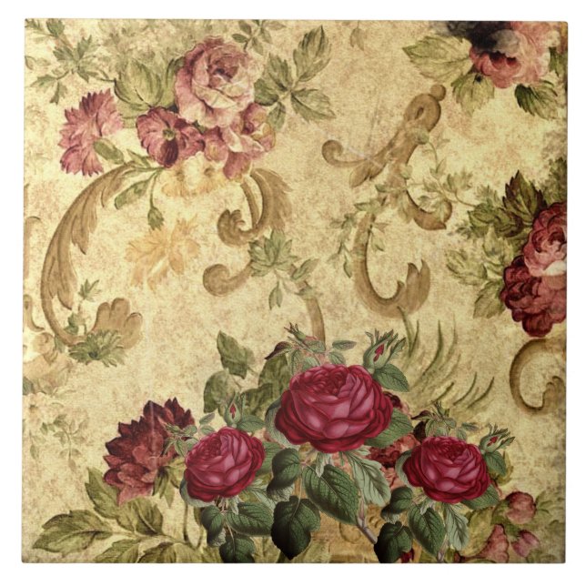 Tapeçaria Vintage Marrom Dourado Rosa  (Frente)