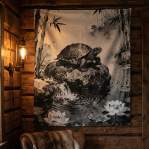Tapeçaria Zen Tartaruga   Arte em Tinta de Lago de
