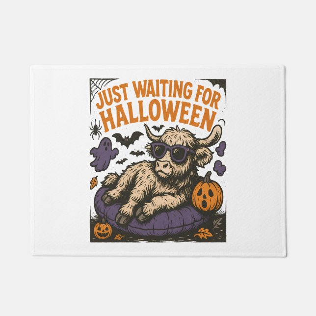 Tapete À Espera Da Vaca Do Halloween Highland (Frente)