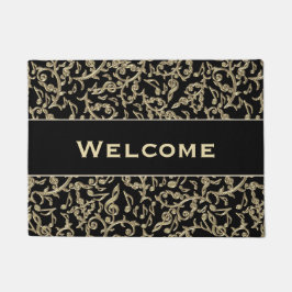 Tapete A música preta e Dourado nota floral