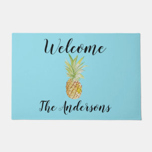 Tapete Abacaxi personalizado Aquarela Azul Boas-vindas