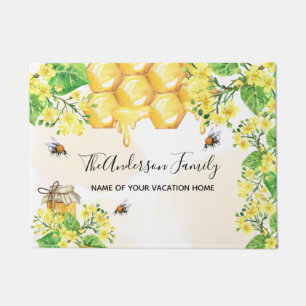 Tapete Abelhas-de-banho, mel, amarelo, floral, monograma