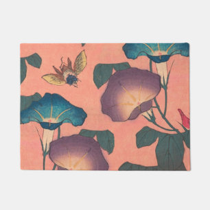 Tapete Abelhas e Flores - Arte Japonesa Rosa Floral
