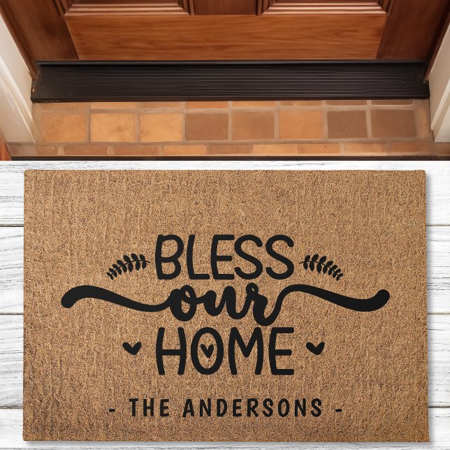 Tapete Abençoe Nossa Casa Falso Burlap Personalizado (Criador carregado)