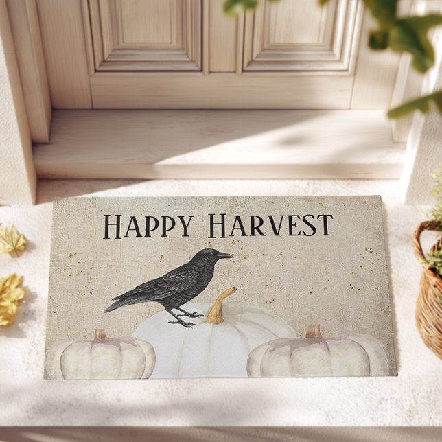 Tapete Abóbora da Colheita Feliz Rústica (Happy Harvest Front Patio Welcome Mat)