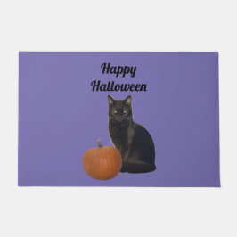 Tapete Abóbora e Gato Negro Feliz Halloween Roxo