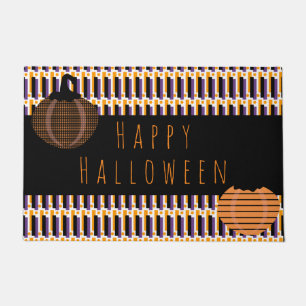 Tapete Abóboras Felizes de Halloween Padrão Geométrico
