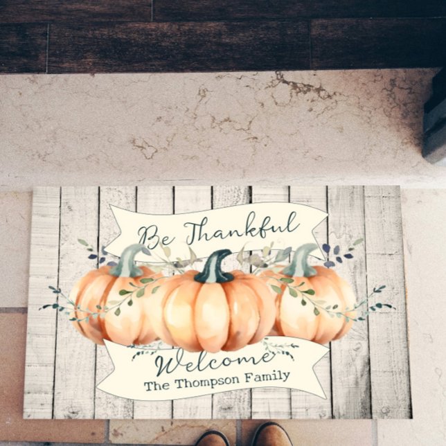 Tapete Abóboras Rústicas Aquarela Personalizadas (Watercolor Rustic Pumpkins Personalized Doormat)