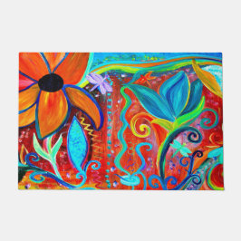 Tapete Abstract floral orange, blue intuitive art