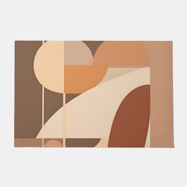 Tapete Abstrato Boho Geométrico Terracota Moderno  (Frente)