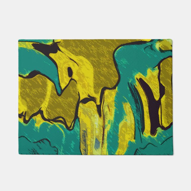 Tapete Abstrato de Teal Amarelo da Mostarda (Frente)