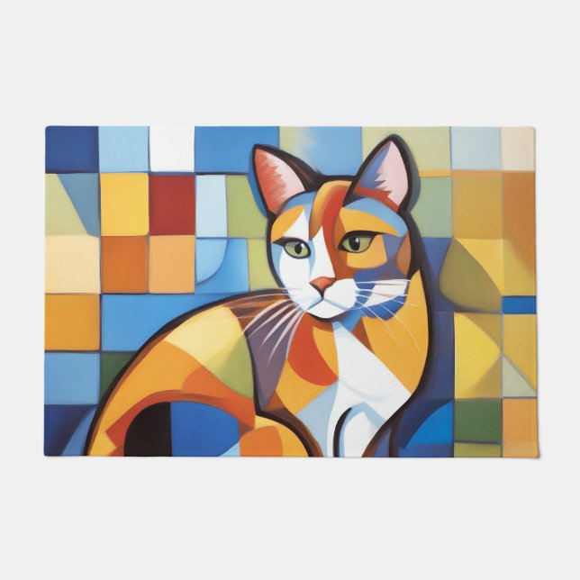 Tapete Abstrato Feline Beauty Calico Cat Cubist (Frente)