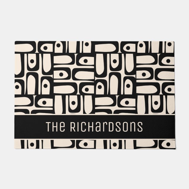 Tapete Abstrato preto e creme moderno do meio século (Frente)