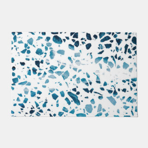 Tapete Abstrato Terrazzo Mosaico Marinho e padrão azul cl