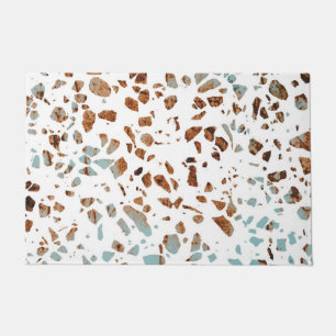 Tapete Abstrato Terrazzo Mosaico Rust Brown & Blue Padrã