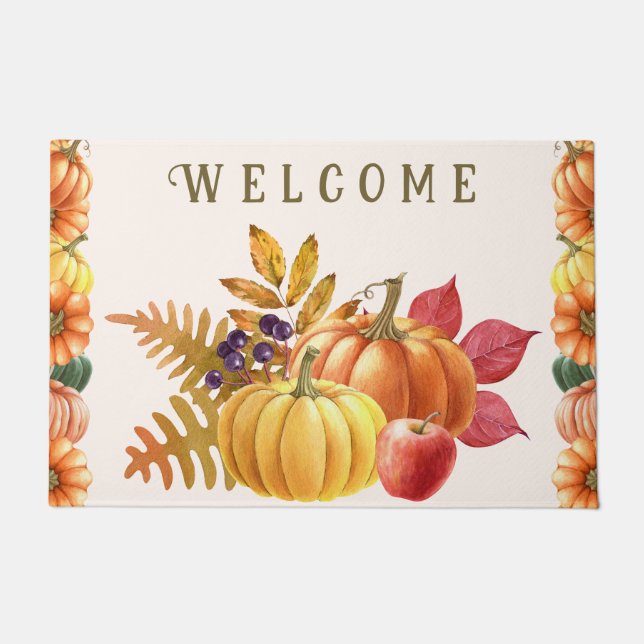 Tapete Ação de Graças Pumpkins Doormat (Frente)