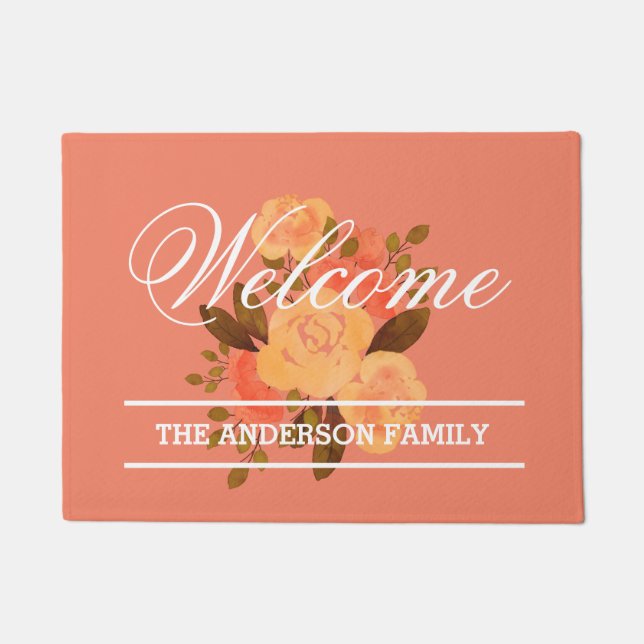 Tapete ADICIONAR NOME | Linda Peach Floral Welcome (Frente)