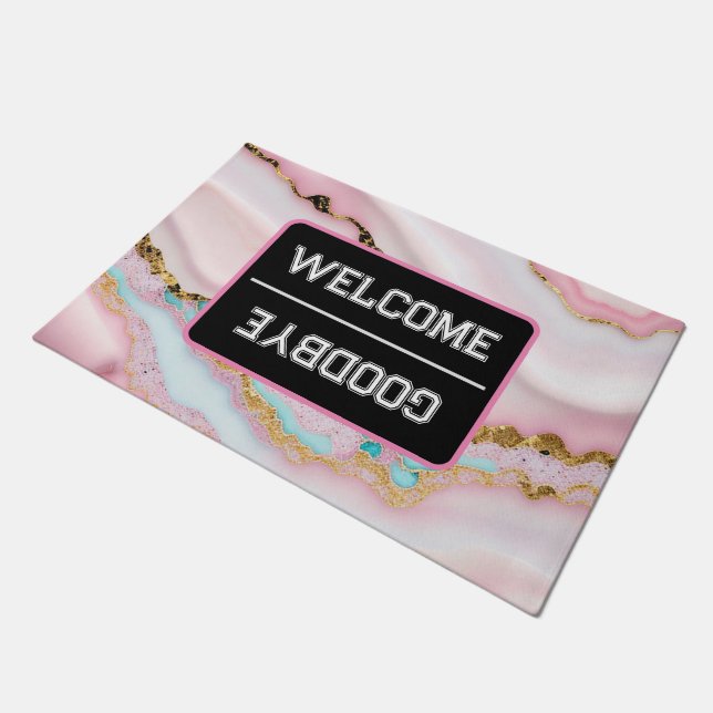 Tapete Agate Marble Popular Coleção Dourada Rosa Azul Pop (Inclinado)