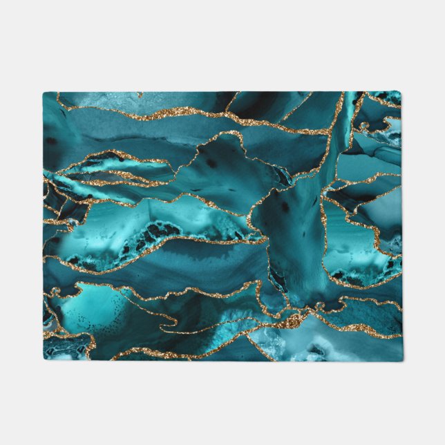 Tapete Agato de brilho azul e Dourado (Frente)