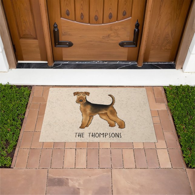 Tapete Airedale Terrier Cute Cartoon Dog E Name Beige (Ar livre)