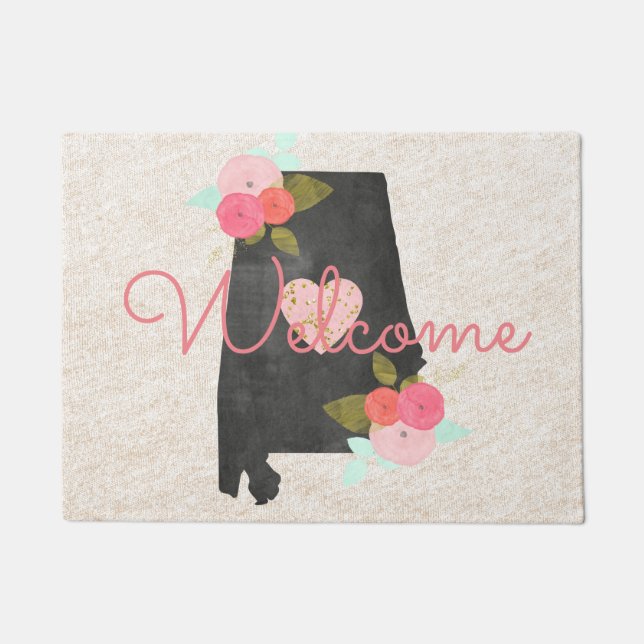 Tapete Alabama Monograma Estado Watercolor Floral & Heart (Frente)