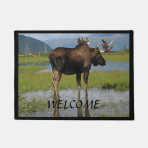 Tapete Alces de Alaska Bull com boa vinda dos chifres da