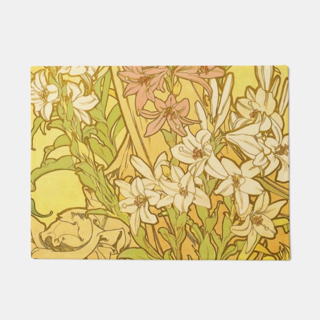 Tapete Alfonse Mucha Art Nouveau Lily Flores (Frente)