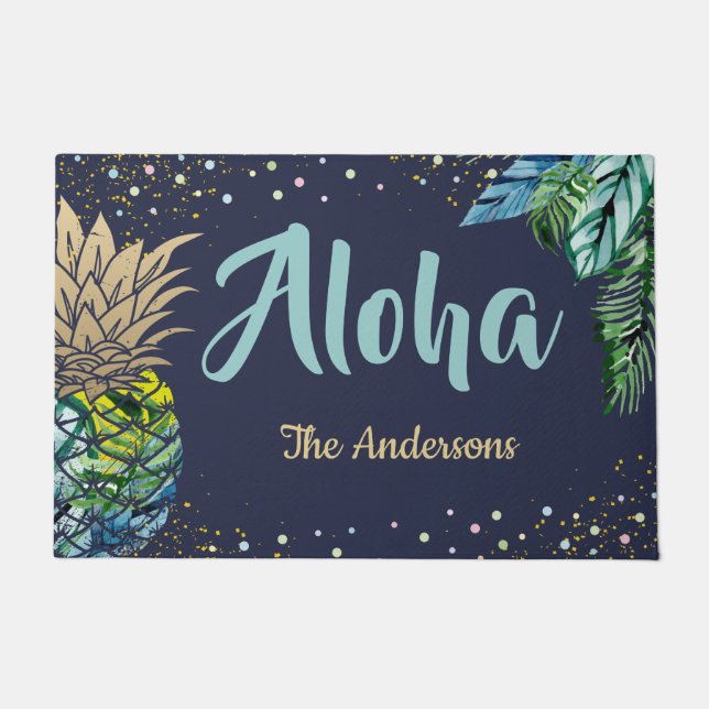 Tapete Aloha Tropical Pineapple Beach Family Name (Frente)
