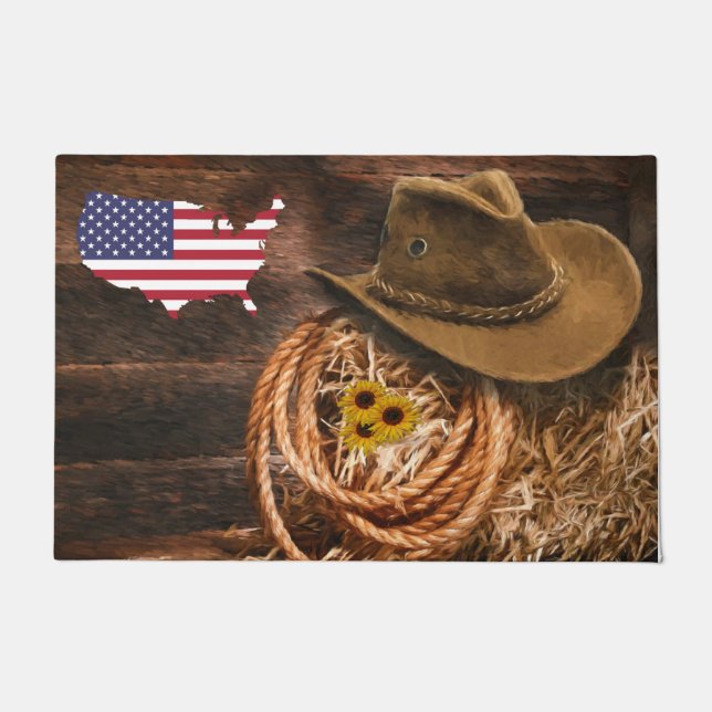 Tapete American Flag Cowboy Hat Lasso (Frente)