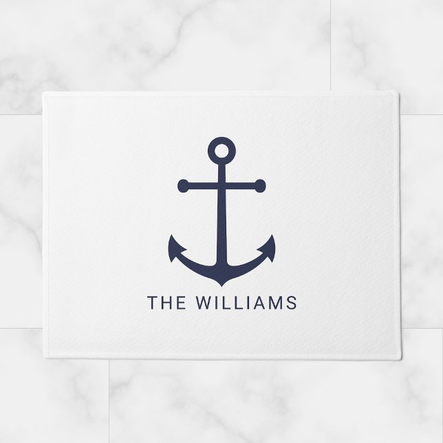 Tapete Âncora Azul do Marinho Náutico e Nome Personalizad (Criador carregado)