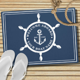 Tapete Âncora do nome do navio personalizado azul Marinho