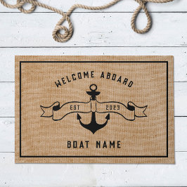 Tapete Âncora Náutica Bem-vindo a Bordo em Tecido Grossei