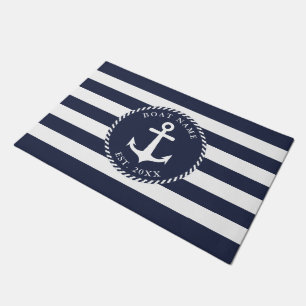 Tapete Âncora Náutica Branca Azul-Marinho Personalizado