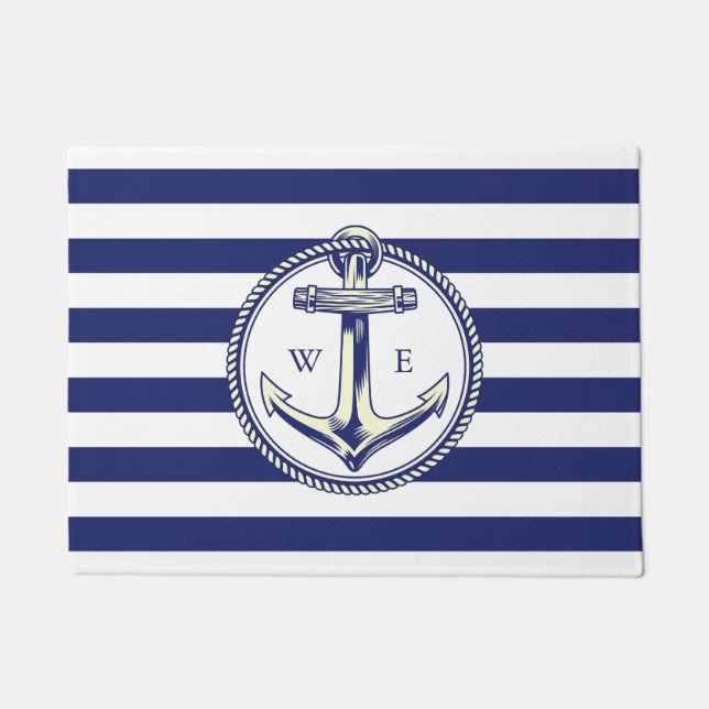 Tapete Ancre nautique Bleu marine Rayures (Frente)