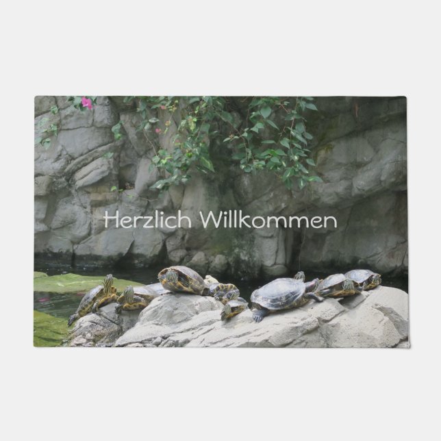 Tapete animal, água, tartarugas, pedras, flores, natureza (Frente)