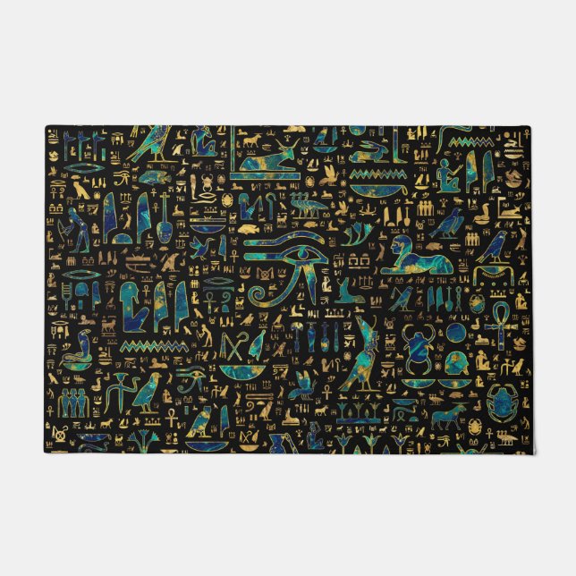 Tapete Antigos hieróglifos egípcios: mármore e Dourado (Frente)