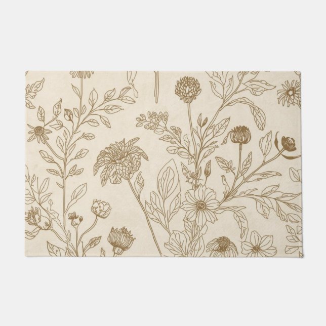 Tapete Antique Sepia Botanical Line Art Floral Pattern (Frente)