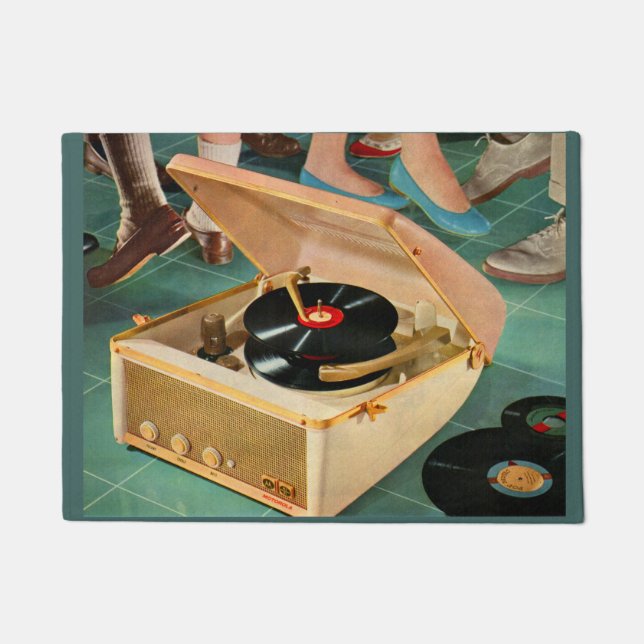 Tapete anúncio portátil do jogador gravado dos anos 50 (Frente)
