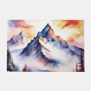 Tapete Aquarela de neve coberta de montanhas sob o céu ve