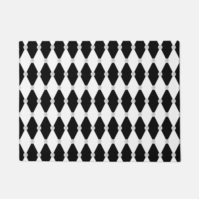 Tapete Arlequim Preto Branco Forma de Diamante Losango (Frente)