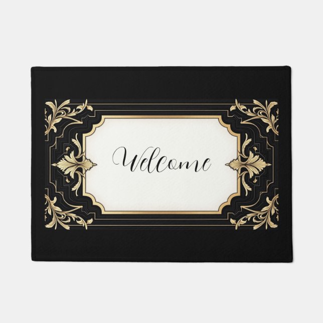 Tapete Art Deco Black & Gold Ornate Frame Area Rug (Frente)