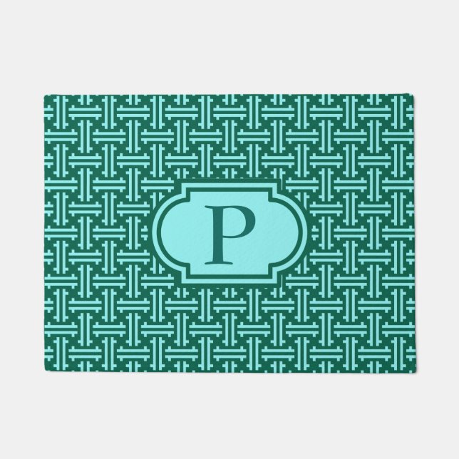 Tapete Art Deco Chinês Fret, Turquoise e Aqua (Frente)