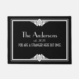 Tapete Art Deco Geométrico Black White Family Name Doorm