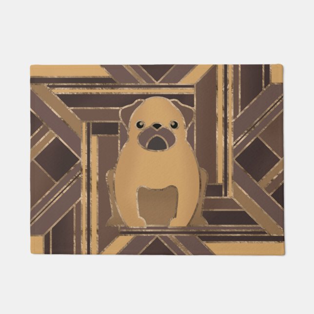 Tapete Art Deco Pug dog - Pastel Dourado (Frente)