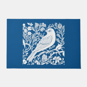 Tapete Art Nouveau Bird em uma ramificação em azul e bran