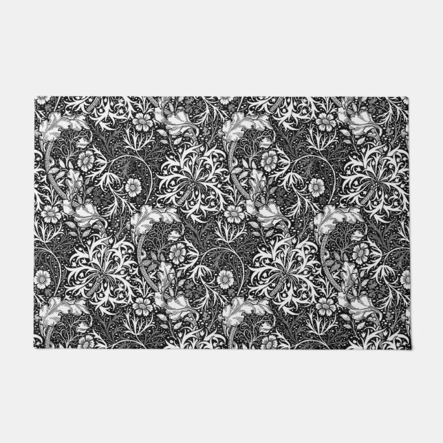 Tapete Art Nouveau Seaweed Floral, Preto e Branco (Frente)